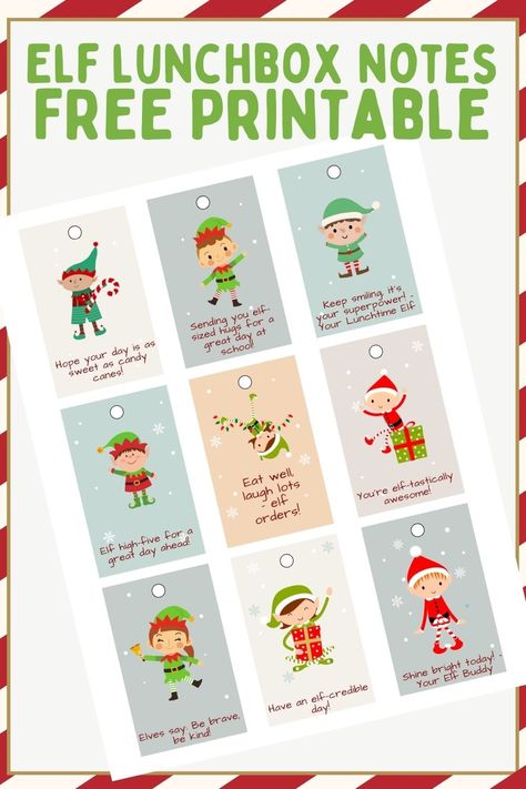 Christmas Lunchbox Notes, Elf Notes To Kids Free Printable, Printable Lunch Notes, Lunchbox Notes For Kids, Elf Notes, Lunch Notes, Christmas Lunch, Elf Fun, Lunch Box Notes