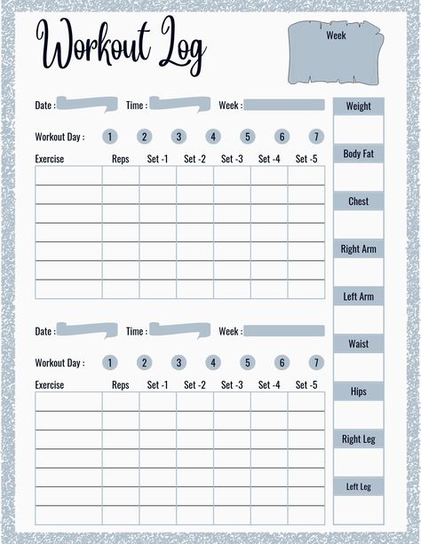 Exercise Log Template, Fitness Journaling, Exercise Template, Workout Log Book, Training Journal, Journal Log, Workout Journal, Workout Template, Exercise Activities