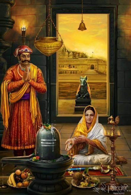 Ahilya Bai Holkar (31 May 1725 – 13 August 1795) was the hereditary noble queen of the Maratha Empire, in early-modern India. She established Maheshwar (in Madhya Pradesh) as the seat of Holkar Dynasty. After the demise of her husband Khande Rao Holkar and father-in-law Malhar Rao Holkar, Ahilya Bai herself undertook the affairs of Holkar dynasty. She defended the Malwa state against intruders and personally led armies into battle, with Tukoji Rao Holkar as her military commander. Ahil Ahilyabai Holkar, Shivaji Maharaj Painting, Shivaji Maharaj Hd Wallpaper, Indian History Facts, Lord Hanuman Wallpapers, Hanuman Wallpaper, History Of India, Vedic Art, Lord Shiva Painting