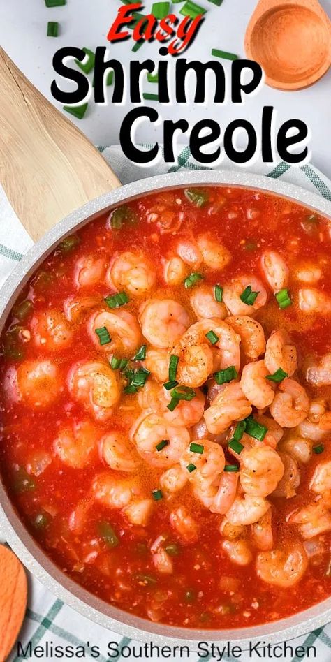 Shrimp Creole Recipe Easy, Shrimp Creole Recipe, Creole Shrimp Recipes, Melissas Southern Style Kitchen, Seafood Dish Recipes, Shrimp Creole, Creole Cooking, Steamed White Rice, Cajun Dishes