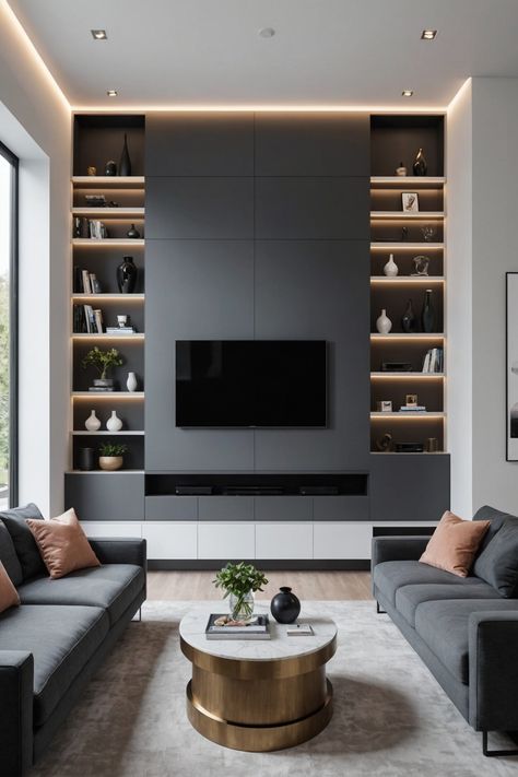 20 Modern Living Room TV Wall Ideas – ToolzView Tv Area Design, Modern Living Room Tv Wall, Wall Mounted Entertainment Unit, Room Tv Wall Ideas, Living Room Tv Wall Ideas, Modern Living Room Tv, Tv Stand Bookshelf, Tv Console Modern, Tv Wall Ideas