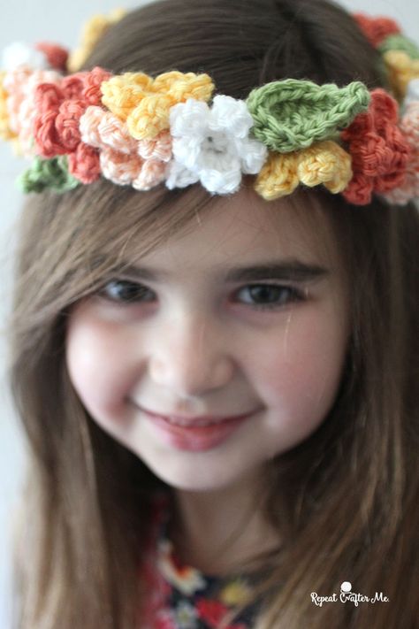 PatPat Matching Dresses and Crochet Flower Crown - Repeat Crafter Me Crochet Flower Crown, Crochet Flower Headbands, Crochet Crown, Repeat Crafter Me, Crochet Headbands, Crochet Headband Pattern, Crochet Hair Accessories, Crochet Clothing And Accessories, Headband Pattern