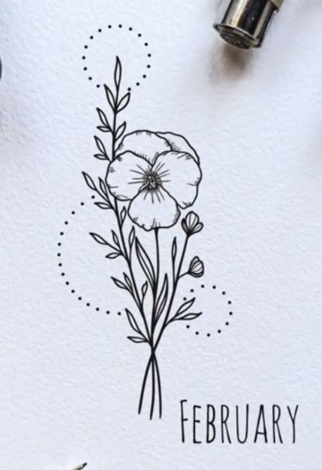 Fine Line February Flower Tattoo, February Flowers Tattoo, February And November Birth Flower Tattoo, December Flowers Tattoo, February Birth Month Tattoo Ideas, February And July Birth Flower Tattoo, Feb Birth Flower, Small Violet Flower Tattoo, Birthflower February Tattoo