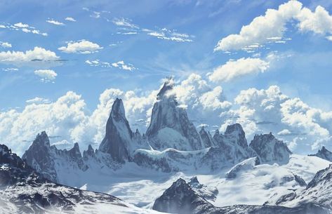 Snowy Mountains Fantasy Art, Arctic Landscape Art, World Building Inspiration, Icewind Dale, Arctic Landscape, Anime Places, Landscape Concept, Image Painting, Level Design