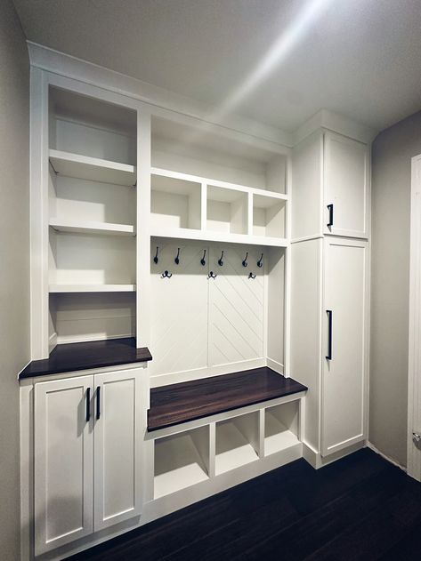 Mudroom Lockers | Against The Grain Custom Mudroom, Kitchen Keeping Room, Mudroom Cubbies, Mudroom Remodel, Diy Locker, Mudroom Cabinets, Front Closet, Mudroom Makeover, Hall Trees