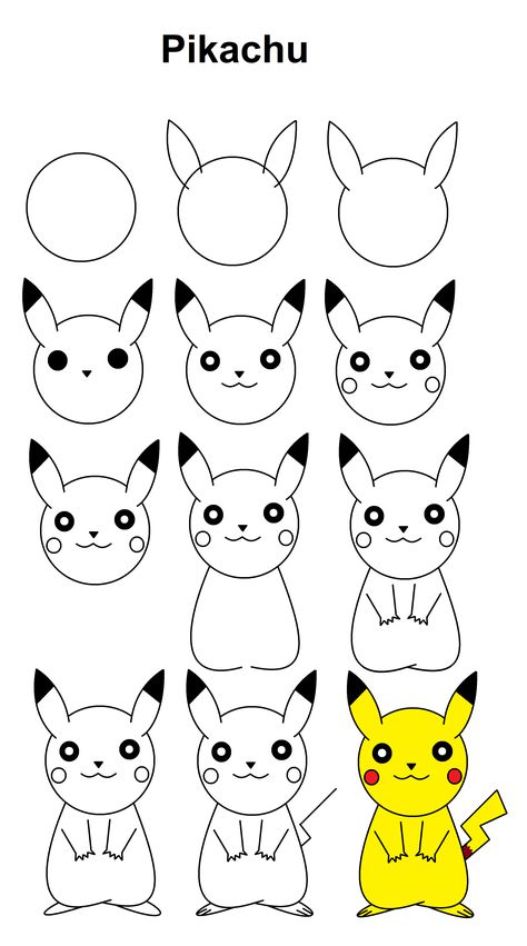 Pikachu step-by-step tutorial Christmas Drawings For Kids, Trin For Trin Tegning, Easy Butterfly Drawing, Easy Pencil Drawings, Easy Christmas Drawings, Pikachu Drawing, Easy Disney Drawings, Easy Flower Drawings, Easy Drawings For Beginners