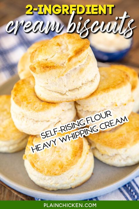 Biscuit Recipe With Heavy Cream, Biscuits Self Rising Flour, 2 Ingredient Biscuits, Best Biscuit Recipe, Easy Homemade Biscuits, Homemade Biscuits Recipe, Easy Biscuit Recipe, 2 Ingredient Recipes, Homemade Bread Easy