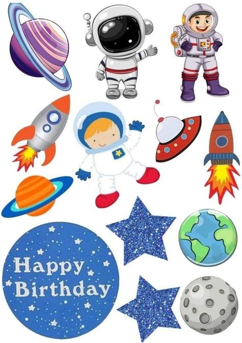 Space Cake Topper Printable Free, Space Printable Stickers, Astronaut Stickers Printable, Space Cake Topper Printable, Astronaut Cake Topper Printable, Pj Masks Cupcake Toppers, Birthday Shirts For Family, Astronaut Cake Topper, Spiderman Topper