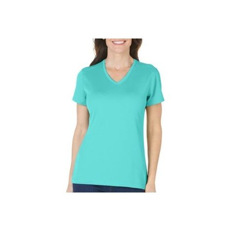 Reel Legends Womens Freeline V-Neck Top ($14) ❤ liked on Polyvore featuring tops, t-shirts, turquoise blue, vneck t shirts, short sleeve v neck tee, reel legends, vneck tee and blue short sleeve top Casual Blue V-neck Short Sleeve Top, Light Blue Fitted V-neck T-shirt, Blue Cotton V-neck T-shirt, Cheap Turquoise Short Sleeve T-shirt, Casual Turquoise V-neck Blouse, Turquoise Top, V Neck Shirt, Shirts Short Sleeve, Mint Blue