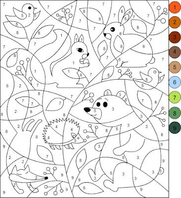 Nicole's Free Coloring Pages: Forest Adult Color By Number, Color By Number Printable, Kindergarten Coloring Pages, Number Game, Abc Coloring, Math Coloring, Color By Numbers, Color By Number, Animal Coloring Pages