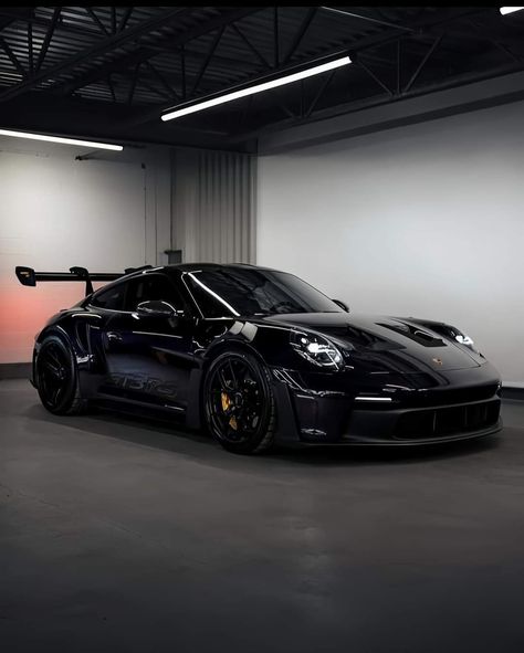 Black Porches Car, Porsche Gt3 Rs Black Wallpaper, Porsche Gt3 Rs Black, Black Porsche Aesthetic, Porche Gt3rs Black, Ranger Car, Black Porsche, Porsche 550, Gt3 Rs