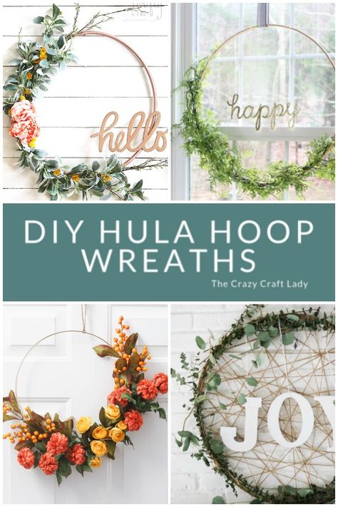 DIY Hula Hoop Wreath Ideas - Hoop Wreath Crafts: Get inspired to make your very own hula hoop wreath with one of these 8 gorgeous giant hoop wreaths. Add some fun to your home or party decor. #HoopWreath #HulaHoopWreath #DIYWreaths Hoop Wreath Ideas, Cadre Photo Booth, Hula Hoop Wreath, Diy Hula Hoop, Hoop Wreaths, Party Decor Diy, Joy Wreath, Wreath Inspiration, Inexpensive Crafts