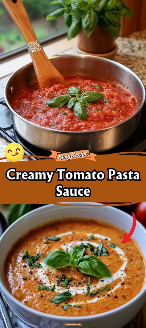 Enjoy the simple, pure flavors of Creamy Tomato Pasta Sauce, a velvety sauce that combines ripe tomatoes with a touch of cream for a smooth finish. This sauce clings beautifully to any pasta, enriching every bite with its mild, comforting taste. It's an ideal base for a variety of pasta dishes, perfect for a quick dinner or dressing up for guests. #CreamyTomatoSauce #PastaNight #SimpleDinners Homemade Creamy Tomato Sauce, Homemade Creamy Tomato Pasta Sauce, Pasta Sauce With Diced Tomatoes, Creamy Tomato Pasta Sauce, Tomato Cream Sauce Pasta, Pasta Sauce Recipes Tomato, Homemade Pasta Sauce, Creamy Spaghetti, Creamy Tomato Pasta