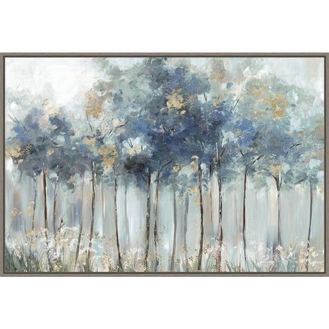 Blue and Gold Forest by Allison Pearce Framed Canvas Wall Art Print - Sylvie Greywash - Bed Bath & Beyond - 38275187 Golden Forest, Forest Poster, Grand Art Mural, Forest Wall Art, Forest Art, Stock Paper, Framed Canvas Wall Art, Blue And Gold, Big Canvas Art