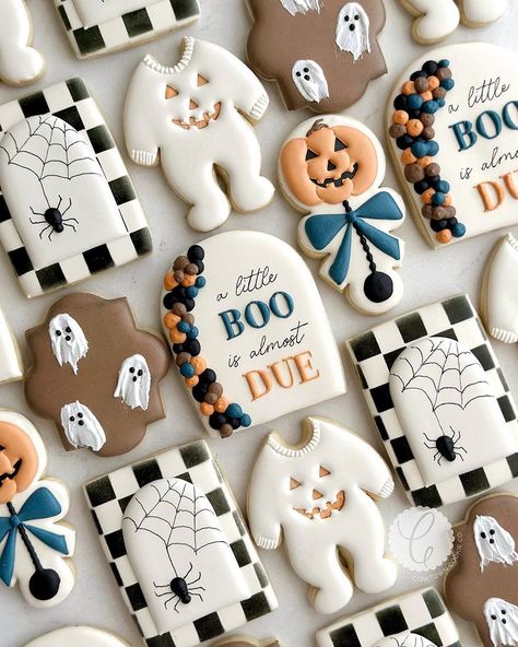 Boo Is Due, A Little Boo Is Almost Due Boy, A Little Boo Is Almost Due Cookies, Halloween Baby Shower Cookies, A Little Boo Is Almost Due, Fall Baby Shower Cookies, Halloween Baby Shower Ideas, Halloween Color Palette, Little Boo Is Almost Due