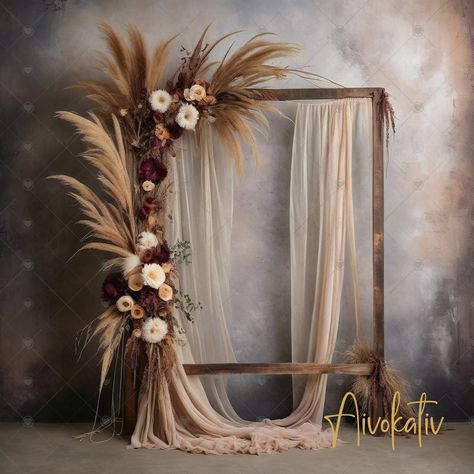 Romantic Boho Digital Floral Frame Photography Backdrop, Digital Frame Background, Boho Floral Backdrop Maternity, Wedding, Birthday Etc. - Etsy Bridal Shower Boho Backdrop, Summer Photo Backdrop Diy, Boho Background Photoshoot, Boho Picture Backdrop, Beige Wedding Backdrop, Neutral Photo Backdrop, Boho Wedding Backdrop Receptions, Boho Wedding Arch Ideas, Boho Graduation Party Ideas Decor