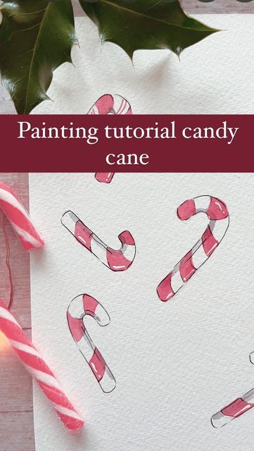 Watercolor Candy Cane, Watercolor Candy, Doodling Art, Doodle Art Journals, Festive Crafts, White Pen, Art Journal Ideas, Christmas Drawing, Painting Videos