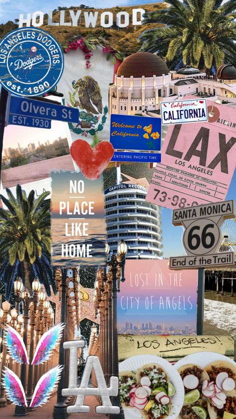 #losangeles #california #theresnoplacelikehome La Travel Aesthetic, Los Angeles Mood Board, California Vision Board, La Wallpaper Iphone, California Wallpaper Aesthetic, Los Angeles California Aesthetic, La Wallpaper, California Collage, Florida Wallpaper