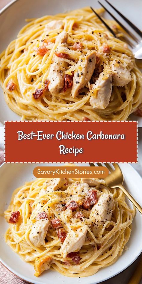 Seeking a versatile recipe that can elevate any dinner? The Best-Ever Chicken Carbonara Recipe is the ultimate blend of creamy goodness and succulent chicken breast, perfect for any occasion. Be sure to save this favorite for quick reference when you need an easy yet impressive meal! Chicken Carbonara Pasta, Quick Chicken Breast Recipes, Chicken Carbonara Recipe, Chicken Pasta Dishes, Traditional Pasta, Chicken Carbonara, Crispy Beef, Chicken Crispy, Pasta Making