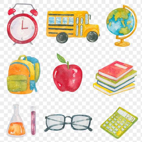 Object Watercolor, Sticker Goodnote, School Watercolor, School Doodle, Book School, Goodnotes 5, Holography, School Icon, Sticker Png