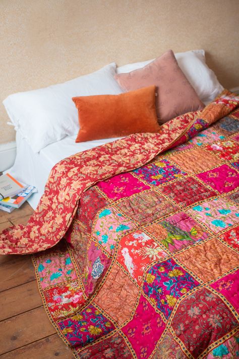 Bohemian Quilts and Fairtrade Bedspreads - handmade! – Page 2 – Ian Snow Ltd Red Patchwork Quilt, Patchwork Quilts Bohemian, Ian Snow, Patchwork Inspiration, Bohemian Quilt, Quilt Square Patterns, Vintage Bohemian Style, How To Dress A Bed, Quilted Duvet Cover