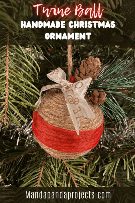 Gather your craft scraps and put them to good use by making a simple Twine Ball Christmas Tree ornament. This handmade ornament is the perfect rustic touch for your Christmas Tree this year, and best of all, its great way to use up some of the leftover supplies from your craft stash! Twine Ornaments, Twine Balls, Ball Christmas Tree, Twine Diy, Christmas Tree Inspo, Craft Planner, Holiday Ribbon, Craft Stash, Yarn Ball