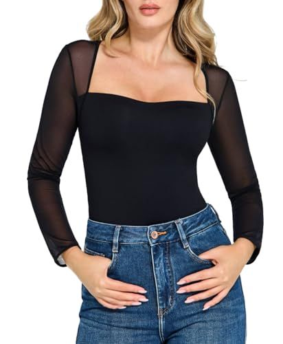 Concert Outfit Fall, Body Suits, Mesh Long Sleeve Top, Concert Outfits, Shapewear Bodysuit, Big Bust, Going Out Tops, Women's Shapewear, Mesh Long Sleeve