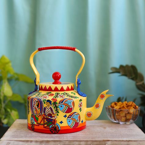 Hand Painted Kettle For Serving Tea Aluminium Decorative Showpiece Kettle Birthday Gift For Tea Lovers