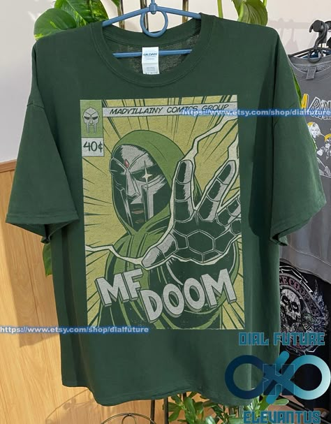 Comic-con Graphic Cotton T-shirt, Green Shirt Design, Mf Doom Comic, Mf Doom Merch, Doom Comic, Mf Doom Shirt, Mf Doom T Shirt, Fire Clothes, Hip Kids