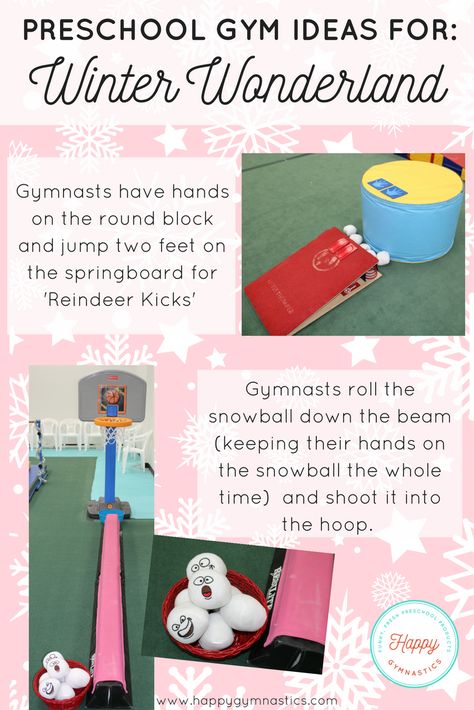 Rock your Winter Wonderland Week in preschool. Check out www.happygymnastics.com for more ideas! Christmas Preschool Gymnastics Ideas, Preschool Gymnastics Games, Preschool Gymnastics Ideas, Preschool Tumbling, Kindergym Ideas, Beginner Gymnastics, Coach Gymnastics, Christmas Gymnastics, Preschool Gymnastics Lesson Plans