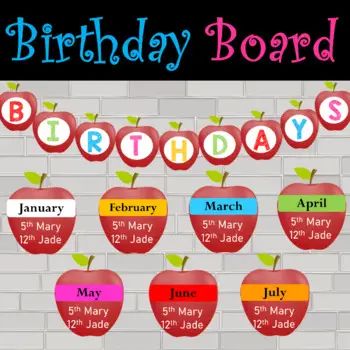 10 Fun and Creative Preschool Birthday Board Ideas - Education Outside Apple Birthday Board, Fall Birthday Boards For Daycare, Preschool Birthday Board Ideas, Class Birthday Board, Birthday Wall Ideas For Classroom, Birthday Boards Classroom Preschool, Birthday Bulletin Board Ideas, Preschool Birthday Board, Birthday Board Ideas