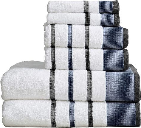 Great Bay Home Cotton Striped Bath Towels, Luxury 6 Piece Set - 2 Bath Towels, 2 Hand Towels and 2 Washcloths. Highly Absorbent Quick-Dry Towels #ad #amazon #home #towels Luxury Hotel Spa, Spa Luxe, Best Bath Towels, Striped Bath Towels, Decorative Bath Towels, Grey Baths, Moroccan Blue, Quick Dry Towel, Bath Or Shower