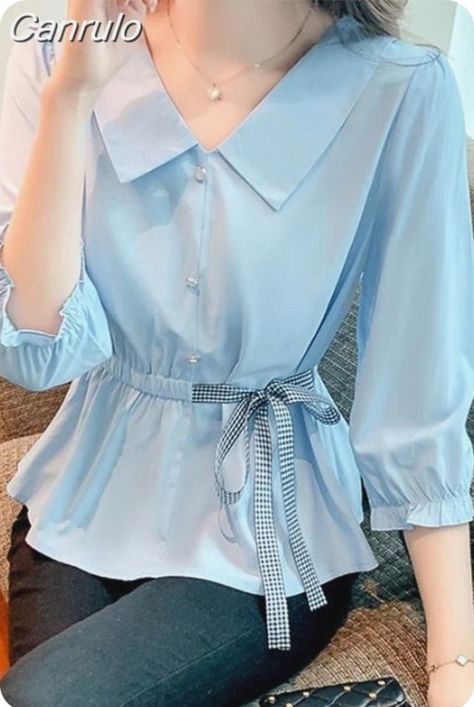 Bandage Shirt, Blouse Tops Designs, Modest Casual Outfits, Stylish Tops For Women, Blouse Casual Fashion, Sewing Clothes Women, Fashion Top Outfits, Fashion Tops Blouse, Summer Elegant