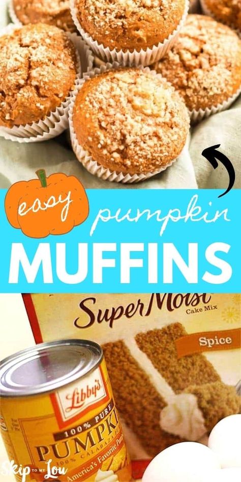 Pumpkin Cake Mix Muffins, Spice Muffins Recipe, Easy Pumpkin Spice Muffins, 2 Ingredient Pumpkin Muffins, Pumpkin Cake Mix, Spice Cake Mix And Pumpkin, Muffins Blueberry, Cake Mix Muffins, Pumpkin Muffins Easy