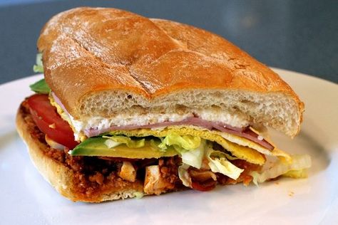 Mexican Torta Mexican Sandwiches, Mexican Torta, Mexican Sandwich, Recipe For 1, How To Cut Avocado, Lunch Table, Food Mexican, Denver City, Cheat Meal