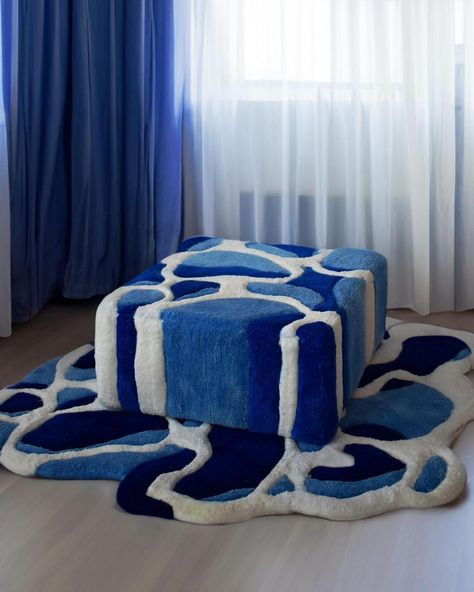 Tufting Rugs | Waterfall foot rest made by @therugdealer.co 🌊 #ignorantrugs | Instagram Creative Product Design Ideas, Things That Look Like Other Things, Ocean Rugs, Tufting Inspiration, Water Rug, Rugs Tufting, Tufting Rugs, Tufting Rug, Tufting Ideas