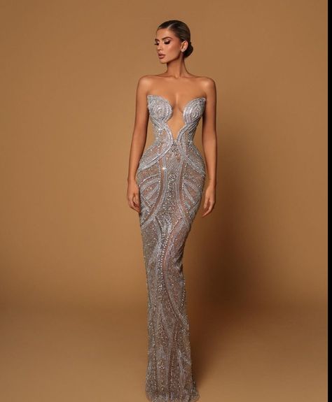 Silver Sparkly Prom Dress, Silver Rhinestone Dress, Glam And Glitz, Dazzling Dress, Sequin Evening Gowns, Art Deco Dress, Fancy Gowns, Glamour Style, Classy Prom Dresses