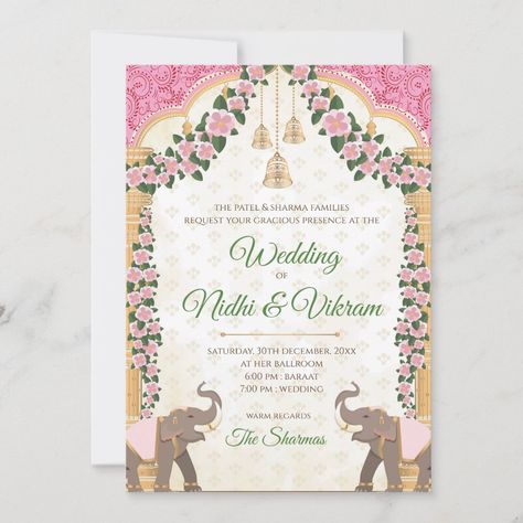 This Elephant invitations & Hindu wedding invites is an invite in traditional elegance, perfect for your Hindu wedding cards for your Indian wedding cards!  This Indian wedding invite is one that you can easily play around with to match your Indian wedding ceremony! India Wedding Invitations, India Wedding Card Design, Wedding Card Indian Hindus, Indian Wedding Invitations Template, Wedding E Cards Invitation Ideas Indian, Freepik Wedding Invitations, Elephant Wedding Invitations, Indian Engagement Invite, Creative Wedding Invitation Cards Indian