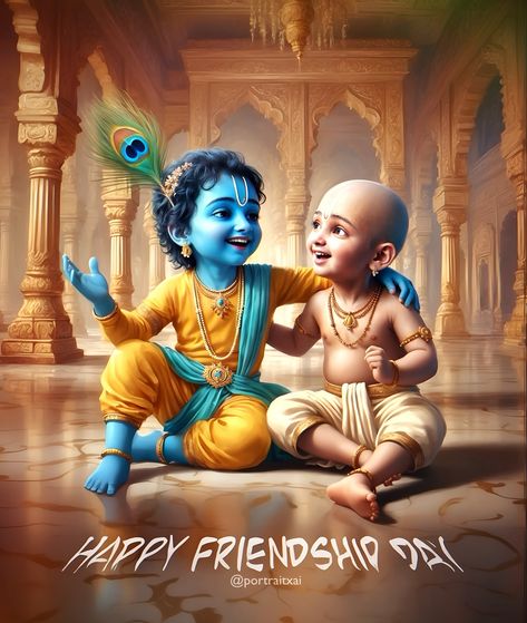 Happy Friendship day ��🥰❤️ “Eternal Bonds: The Friendship of Krishna and Sudama” In the ancient city of Dwaraka, Lord Krishna ruled as a mighty king, surrounded by golden palaces and lush gardens. His childhood friend, Sudama, lived a humble life in a poor village. Despite their vastly different circumstances, their bond remained strong, forged during their time at Sage Sandipani’s ashram. Years passed, and Sudama, struggling with poverty, was urged by his wife to seek Krishna’s help. Hesitan... Krishna Sudama Friendship Images, Krishna Friend, Krishna And Sudama, Poor Village, Krishna Sudama, Friendship Images, Shri Radhe, Friendship Video, Bhagat Singh