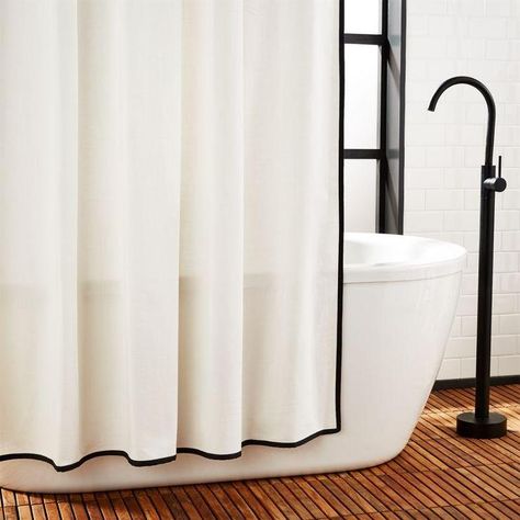 Capri Black Border White Shower Curtain Modern Shower Curtains, Unique Shower Curtain, Black Towels, White Shower Curtain, White Shower, Black Shower, Modern Shower, Plywood Furniture, Shower Curtain Rings