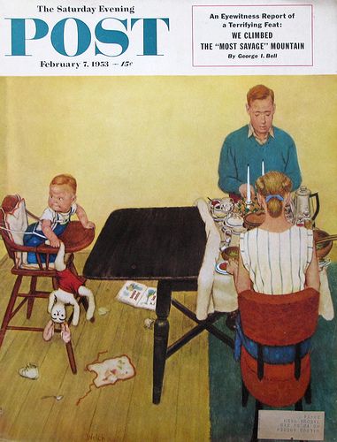 "Dinner for Two?," 1950s Saturday Evening Post cover illustrated by artist Jack Welch.  - Retro Reveries #RetroReveries #1950smagazinecover #SaturdayEveningPost #1953 #1950s #vintage #midcentury #illustration #art #america Saturday Evening Post Covers, Jack Welch, The Saturday Evening Post, Americana Art, Saturday Evening Post, Evening Post, Dinner For Two, Marmont Hill, Norman Rockwell