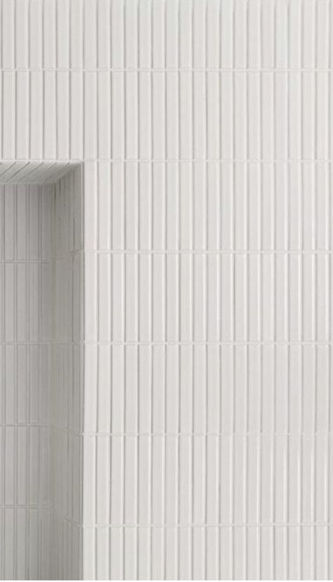 White vertical rectangle mosaic / Kit Kat bar tiles Vertical Rectangle Tile, White Vertical Tiles Bathroom, White Kit Kat Tiles Bathroom, Rectangle Tile Bathroom, Kit Kat Tiles Bathroom, White Kit Kat Tiles, Kit Kat Tiles, Kit Kat Bar, Bathroom Exterior