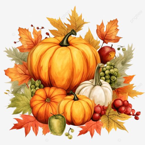 set with autumn colorful leaves pumpkin and fruit happy thanksgiving give thanks thanksgiving back Thanksgiving Clipart, Thanksgiving Background, Fall Clipart, Pet Stickers, Pumpkin Clipart, Watercolor Pumpkins, Happy Thanksgiving Day, Autumn Scenery, Colorful Leaves