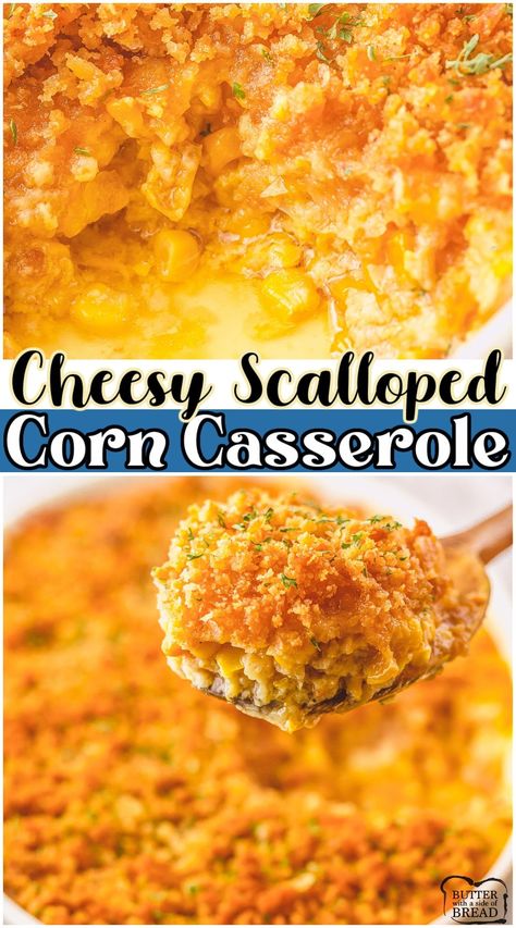 Velveeta Corn Casserole, Scalloped Corn Casserole, Creamed Corn Casserole Recipe, Cheesy Corn Casserole, Corn Side, Scalloped Corn, Corn Recipes Side Dishes, Cream Corn Casserole, Creamed Corn Recipes