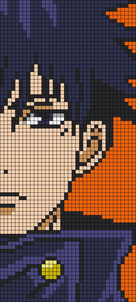 Half Face Anime Pixel Art, Anime Pixel Crochet, Gojo Satoru Pixel Art Grid, Anime Grid Art, Jujitsu Kaisen Pixel Art, Jujutsu Kaisen Pixel Art Grid, Jujutsu Kaisen Crochet Pattern, Crochet Alpha Pattern Anime, Manga Alpha Pattern