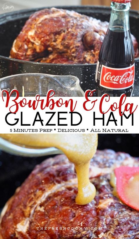 A classic, delicious baked ham with a Coca-Cola glaze, sweetened with a touch of brown sugar and a touch of bourbon, this ham will make you rethink your holiday main course. Recipes via @thefreshcooky Simple Ham Glaze, Coca Cola Ham, Cola Ham, Bourbon Glazed Ham, Easy Ham Glaze, Oatmeal Dinner, Precooked Ham, Cola Recipe, Whole Ham