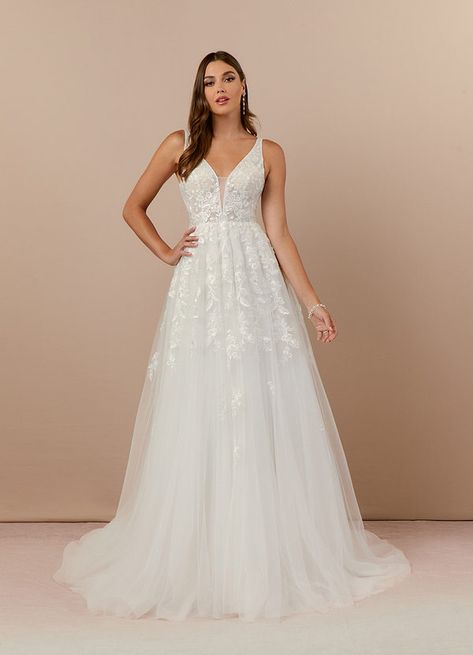 Wedding Dress Plus Size A Line, Wedding Dresses A Line V Neck, Simple A Line Wedding Dress With Straps, Wedding Dresses Lace A Line, V Neck A Line Wedding Dress, Thick Strap Wedding Dress, Wedding Dress With Thick Straps, Lace Flowy Wedding Dress, Petite Wedding Dresses Short Bride