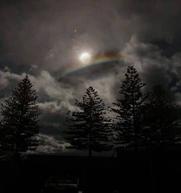 Stunning moonbow spotted in Hawke's Bay night sky - NZ Herald Napier New Zealand, Night Rainbow, Aphrodite Aesthetic, Beautiful Night Sky, Dreamcore Weirdcore, Atmospheric Phenomenon, Dark Paradise, Paint And Sip, Dark Skies