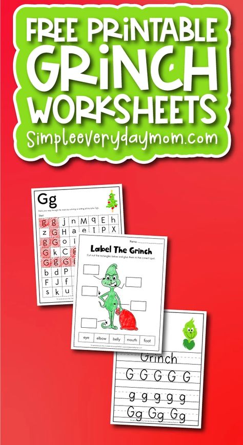 Grinch Worksheets For Kids [Free Printable] Grinch Day At School Preschool, Grinch Worksheets For Preschool, Pre K Grinch Activities, Grinch Playdough Free Printable, Grinch Day Kindergarten Activities, Grinch Party Printables Free, Kindergarten Grinch Activities, Grinch Games For Kids Free Printable, Grinch Writing Activity