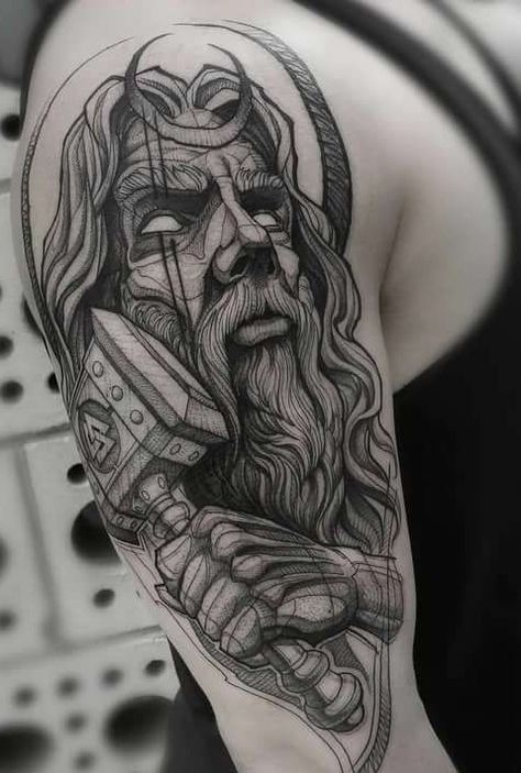 Thor Tattoos, Thor Hammer Tattoo, Mjolnir Tattoo, Zeus Hades, Viking Tattoos For Men, Thor Tattoo, Hammer Tattoo, Norse Mythology Tattoo, Viking Tattoo Sleeve